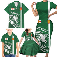 Custom Guernsey Football Family Matching Short Sleeve Bodycon Dress and Hawaiian Shirt Go Champions
