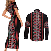 Traditional Spring Martisor Day Couples Matching Short Sleeve Bodycon Dress and Long Sleeve Button Shirt Romanian Embroidery Patterns