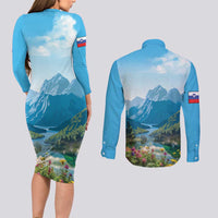 Slovenia Couples Matching Long Sleeve Bodycon Dress and Long Sleeve Button Shirt Mount Triglav With Map