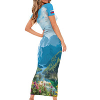 Slovenia Short Sleeve Bodycon Dress Mount Triglav With Map