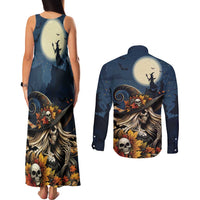 Happy Walpurgis Night Couples Matching Tank Maxi Dress and Long Sleeve Button Shirt Skull Witch Spooky Style