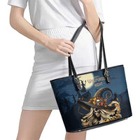 Happy Walpurgis Night Leather Tote Bag Skull Witch Spooky Style