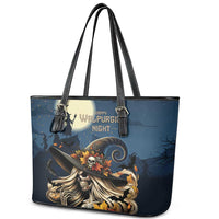 Happy Walpurgis Night Leather Tote Bag Skull Witch Spooky Style