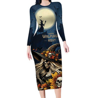Happy Walpurgis Night Long Sleeve Bodycon Dress Skull Witch Spooky Style