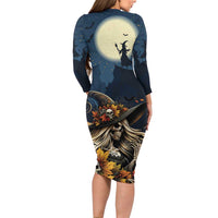 Happy Walpurgis Night Long Sleeve Bodycon Dress Skull Witch Spooky Style