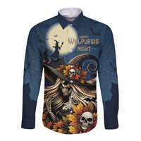 Happy Walpurgis Night Long Sleeve Button Shirt Skull Witch Spooky Style