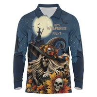 Happy Walpurgis Night Long Sleeve Polo Shirt Skull Witch Spooky Style