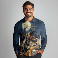 Happy Walpurgis Night Long Sleeve Polo Shirt Skull Witch Spooky Style