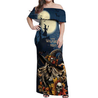 Happy Walpurgis Night Off Shoulder Maxi Dress Skull Witch Spooky Style