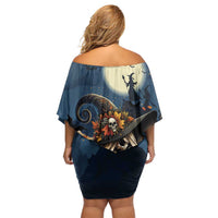 Happy Walpurgis Night Off Shoulder Short Dress Skull Witch Spooky Style