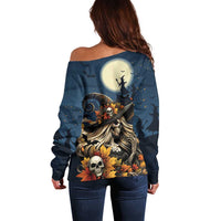 Happy Walpurgis Night Off Shoulder Sweater Skull Witch Spooky Style