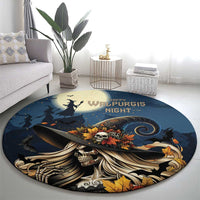 Happy Walpurgis Night Round Carpet Skull Witch Spooky Style