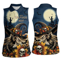 Happy Walpurgis Night Women Sleeveless Polo Shirt Skull Witch Spooky Style