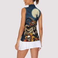 Happy Walpurgis Night Women Sleeveless Polo Shirt Skull Witch Spooky Style