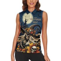 Happy Walpurgis Night Women Sleeveless Polo Shirt Skull Witch Spooky Style