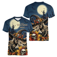 Happy Walpurgis Night Women V-Neck T-Shirt Skull Witch Spooky Style