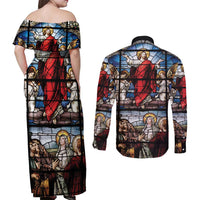 Happy Ascension Day Couples Matching Off Shoulder Maxi Dress and Long Sleeve Button Shirt Ascension Of Jesus Christ Stained Glass Windows