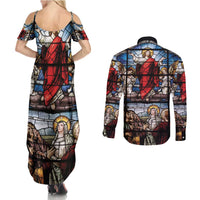 Happy Ascension Day Couples Matching Summer Maxi Dress and Long Sleeve Button Shirt Ascension Of Jesus Christ Stained Glass Windows