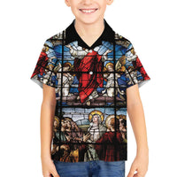 Happy Ascension Day Family Matching Off The Shoulder Long Sleeve Dress and Hawaiian Shirt Ascension Of Jesus Christ Stained Glass Windows