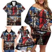 Happy Ascension Day Family Matching Off Shoulder Short Dress and Hawaiian Shirt Ascension Of Jesus Christ Stained Glass Windows