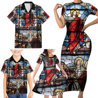 Happy Ascension Day Family Matching Short Sleeve Bodycon Dress and Hawaiian Shirt Ascension Of Jesus Christ Stained Glass Windows