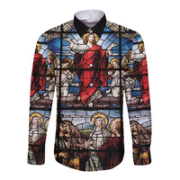 Happy Ascension Day Long Sleeve Button Shirt Ascension Of Jesus Christ Stained Glass Windows