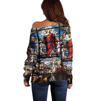 Happy Ascension Day Off Shoulder Sweater Ascension Of Jesus Christ Stained Glass Windows