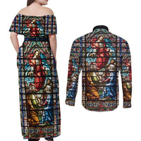 Happy Ascension Day Couples Matching Off Shoulder Maxi Dress and Long Sleeve Button Shirt Faith and Religion Stained Glass Windows