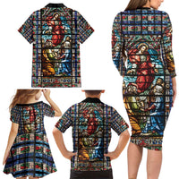Happy Ascension Day Family Matching Long Sleeve Bodycon Dress and Hawaiian Shirt Faith and Religion Stained Glass Windows