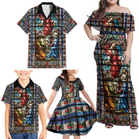 Happy Ascension Day Family Matching Off Shoulder Maxi Dress and Hawaiian Shirt Faith and Religion Stained Glass Windows
