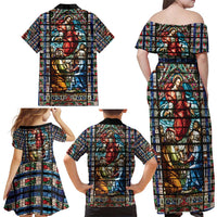 Happy Ascension Day Family Matching Off Shoulder Maxi Dress and Hawaiian Shirt Faith and Religion Stained Glass Windows