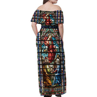 Happy Ascension Day Family Matching Off Shoulder Maxi Dress and Hawaiian Shirt Faith and Religion Stained Glass Windows