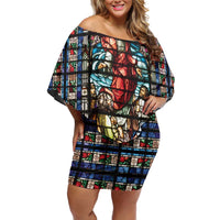 Happy Ascension Day Family Matching Off Shoulder Short Dress and Hawaiian Shirt Faith and Religion Stained Glass Windows