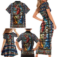 Happy Ascension Day Family Matching Short Sleeve Bodycon Dress and Hawaiian Shirt Faith and Religion Stained Glass Windows
