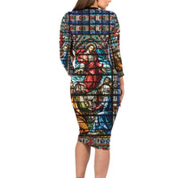 Happy Ascension Day Long Sleeve Bodycon Dress Faith and Religion Stained Glass Windows