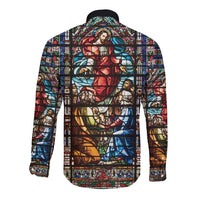 Happy Ascension Day Long Sleeve Button Shirt Faith and Religion Stained Glass Windows
