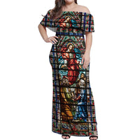 Happy Ascension Day Off Shoulder Maxi Dress Faith and Religion Stained Glass Windows