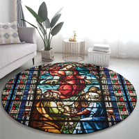 Happy Ascension Day Round Carpet Faith and Religion Stained Glass Windows