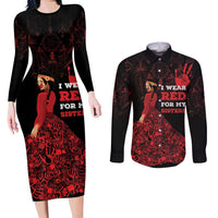 MMIW Native American Red Hand Couples Matching Long Sleeve Bodycon Dress and Long Sleeve Button Shirt I Wear Red For My Sisters