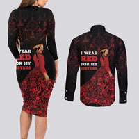 MMIW Native American Red Hand Couples Matching Long Sleeve Bodycon Dress and Long Sleeve Button Shirt I Wear Red For My Sisters