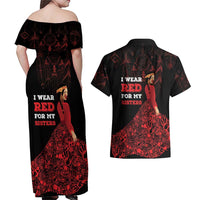 MMIW Native American Red Hand Couples Matching Off Shoulder Maxi Dress and Hawaiian Shirt I Wear Red For My Sisters