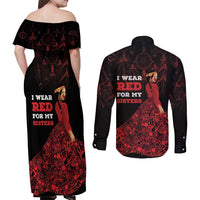 MMIW Native American Red Hand Couples Matching Off Shoulder Maxi Dress and Long Sleeve Button Shirt I Wear Red For My Sisters