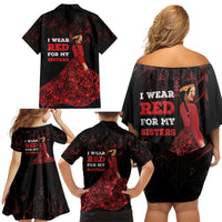 MMIW Native American Red Hand Family Matching Off Shoulder Short Dress and Hawaiian Shirt I Wear Red For My Sisters