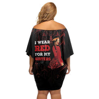 MMIW Native American Red Hand Family Matching Off Shoulder Short Dress and Hawaiian Shirt I Wear Red For My Sisters