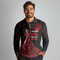 MMIW Native American Red Hand Long Sleeve Polo Shirt I Wear Red For My Sisters