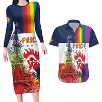 LGBTQ Pride Month Gay Couples Matching Long Sleeve Bodycon Dress and Hawaiian Shirt Eiffel Tower Paris Rainbow Flag