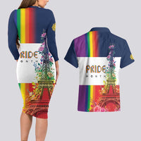 LGBTQ Pride Month Gay Couples Matching Long Sleeve Bodycon Dress and Hawaiian Shirt Eiffel Tower Paris Rainbow Flag