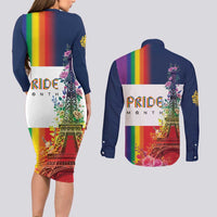 LGBTQ Pride Month Gay Couples Matching Long Sleeve Bodycon Dress and Long Sleeve Button Shirt Eiffel Tower Paris Rainbow Flag