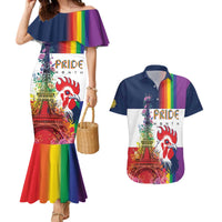 LGBTQ Pride Month Gay Couples Matching Mermaid Dress and Hawaiian Shirt Eiffel Tower Paris Rainbow Flag