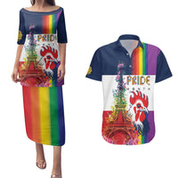 LGBTQ Pride Month Gay Couples Matching Puletasi and Hawaiian Shirt Eiffel Tower Paris Rainbow Flag